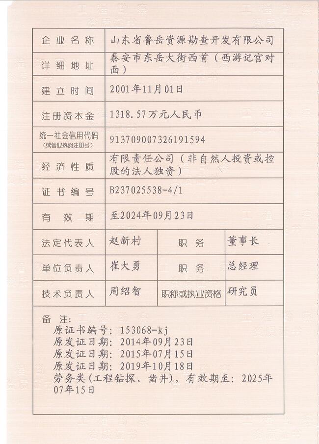 工程地質綜合甲級/山東省魯岳資源勘查開發(fā)有限公司！(圖2)